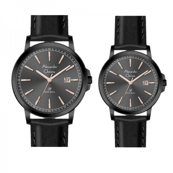 Alexandre Christie AC 1014 Full Black Rosegold Leather Couple